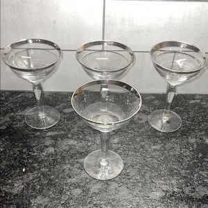 Rambler  Rose Crystal Champagne glasses Elegant Silver-Rimmed Glassware Set of 4